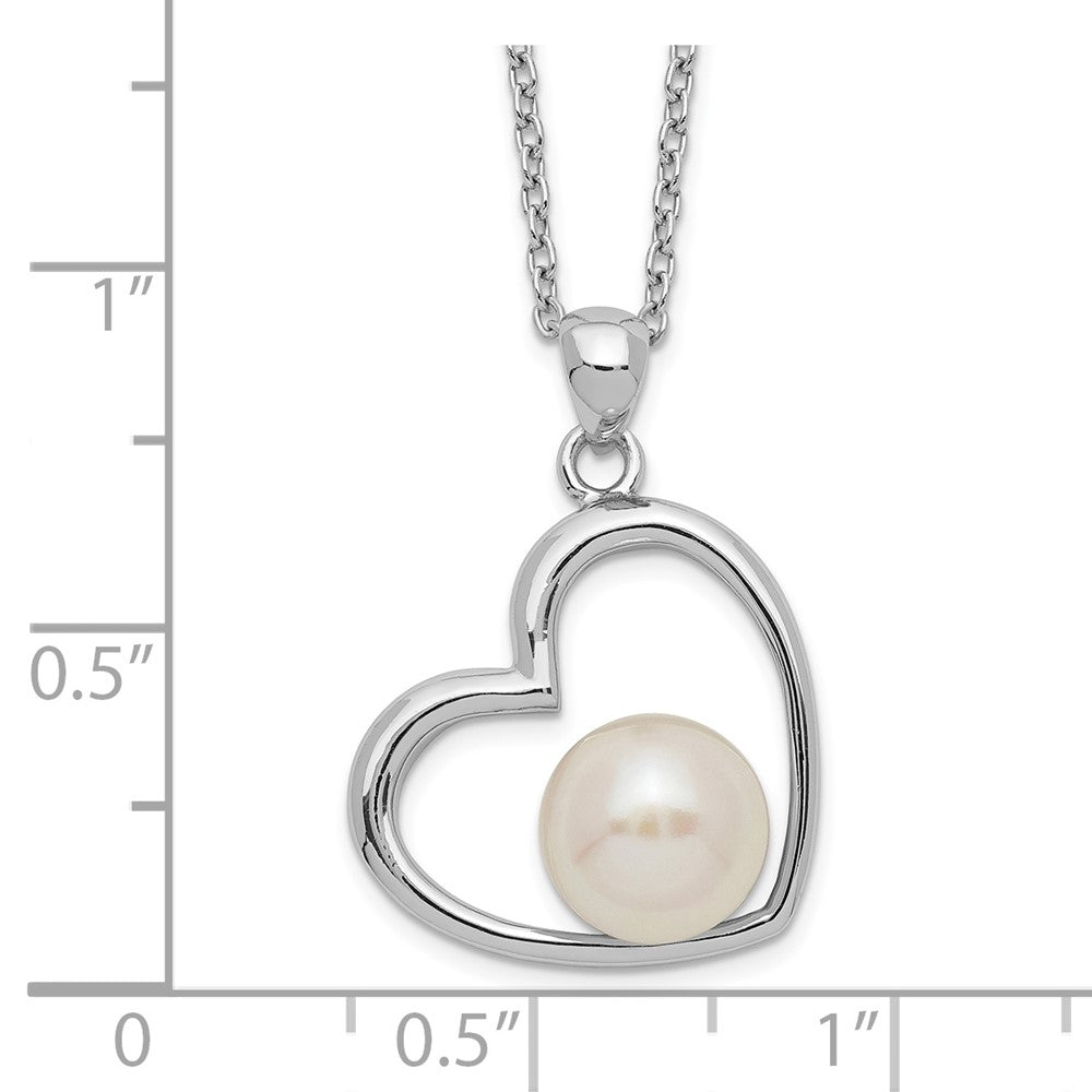 Sterling Silver Rhodium-plated 7-8mm White Button Freshwater Cultured Pearl Heart 17 inch Necklace 17 Inches