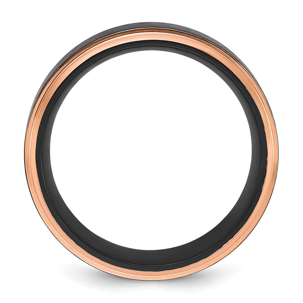 Chisel Stainless Steel Polished with Brushed Center Black and Rose IP-plated 8mm Band Size - 10