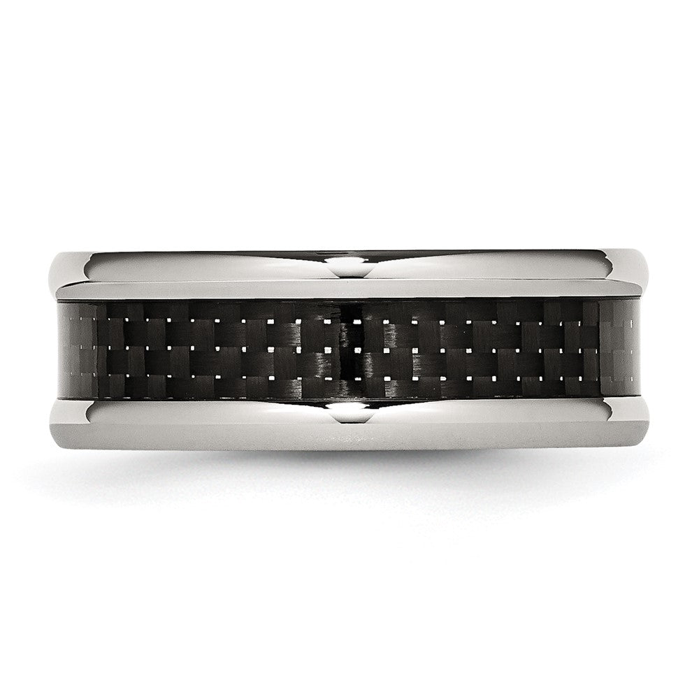 Stainless Steel Polished w/ Black Carbon Fiber Inlay 8mm Band Size - 8.5