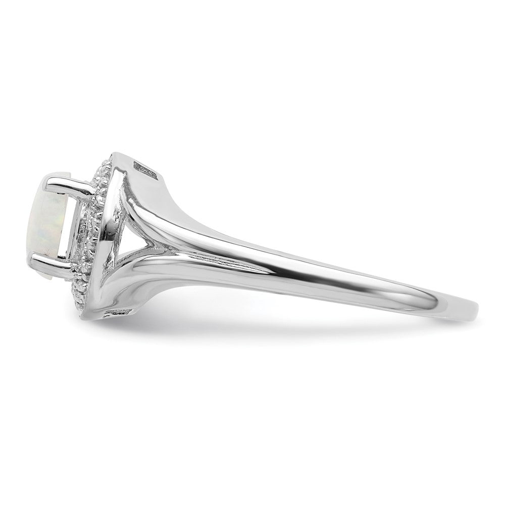 Sterling Silver Rhodium-plated Diam. & Created Opal Ring