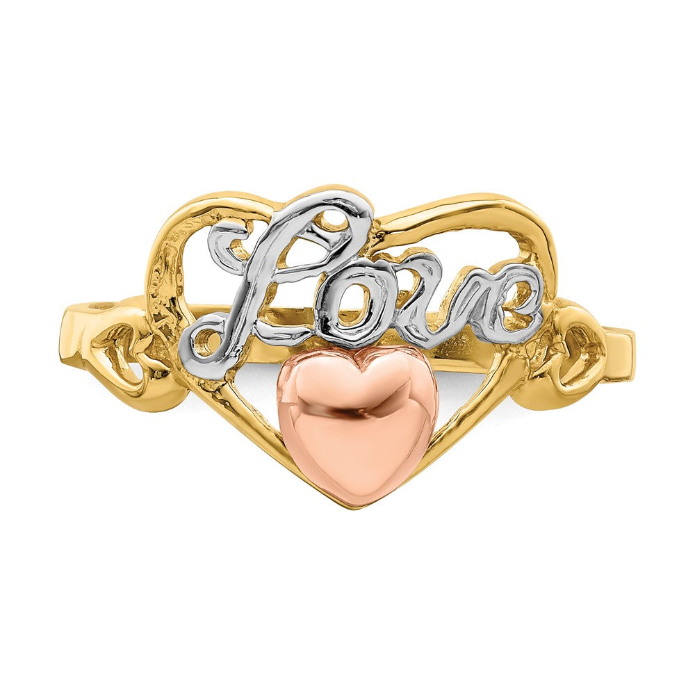 14k Yellow and Rose Gold w/Rhodium Love Heart Ring size 6