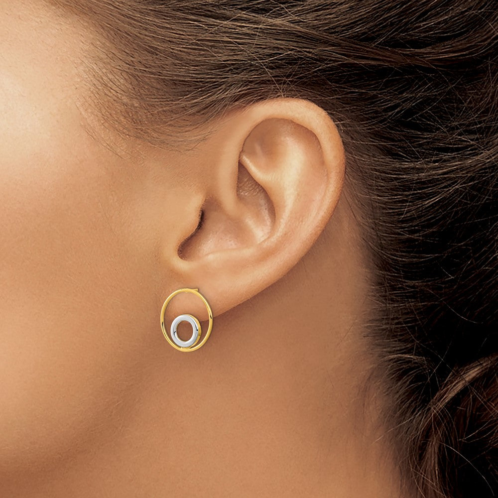 14K Gold White Rhodium Circle in Circle Post Earrings