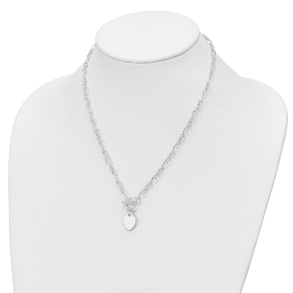 Sterling Silver Polished Heart Charm Fancy Link Necklace 18 Inches