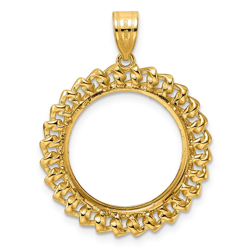 14k Diamond Cut Curb with 18.0mm Prong Coin Bezel Pendant