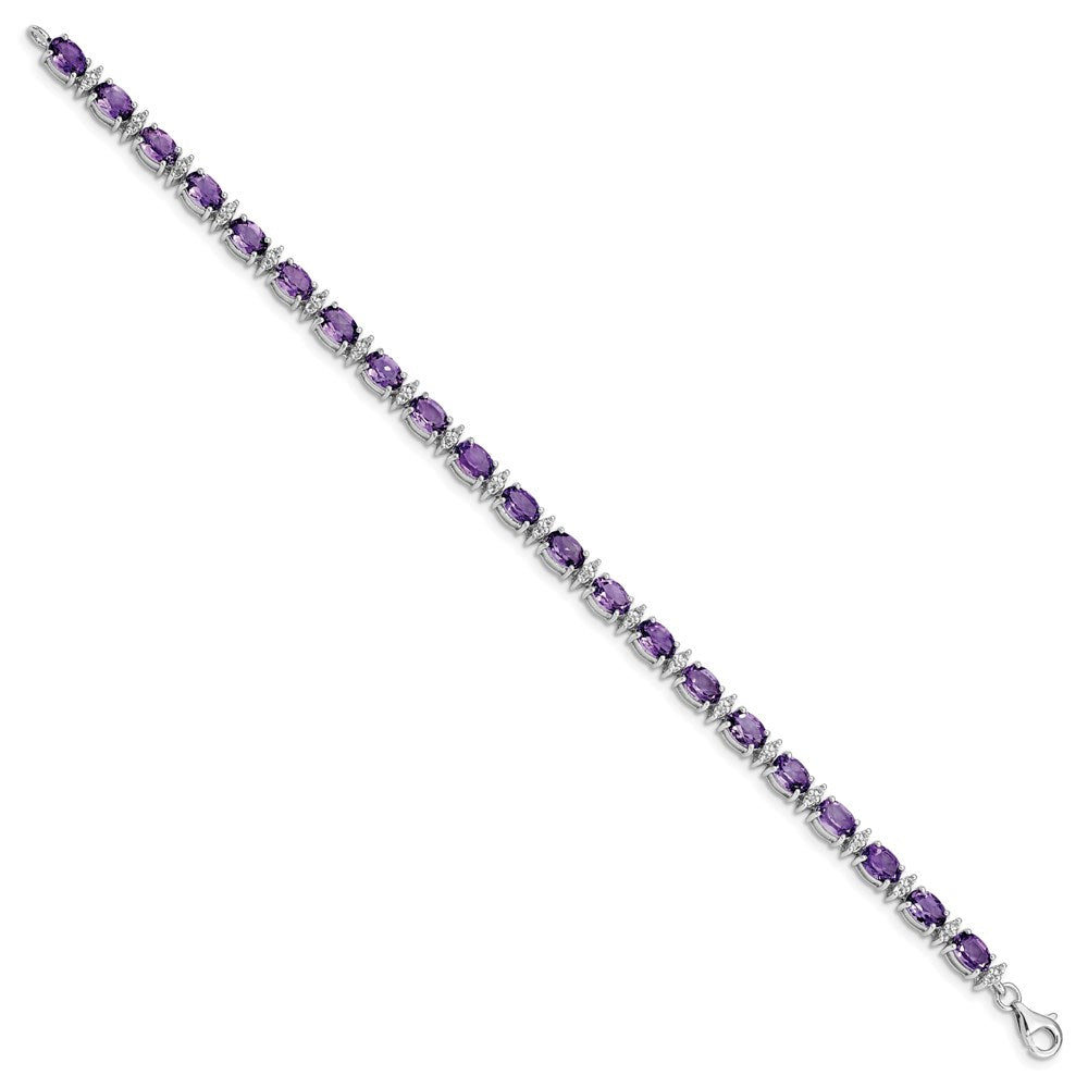Sterling Silver Rhodium-plated Amethyst & White Topaz Bracelet 7 inches