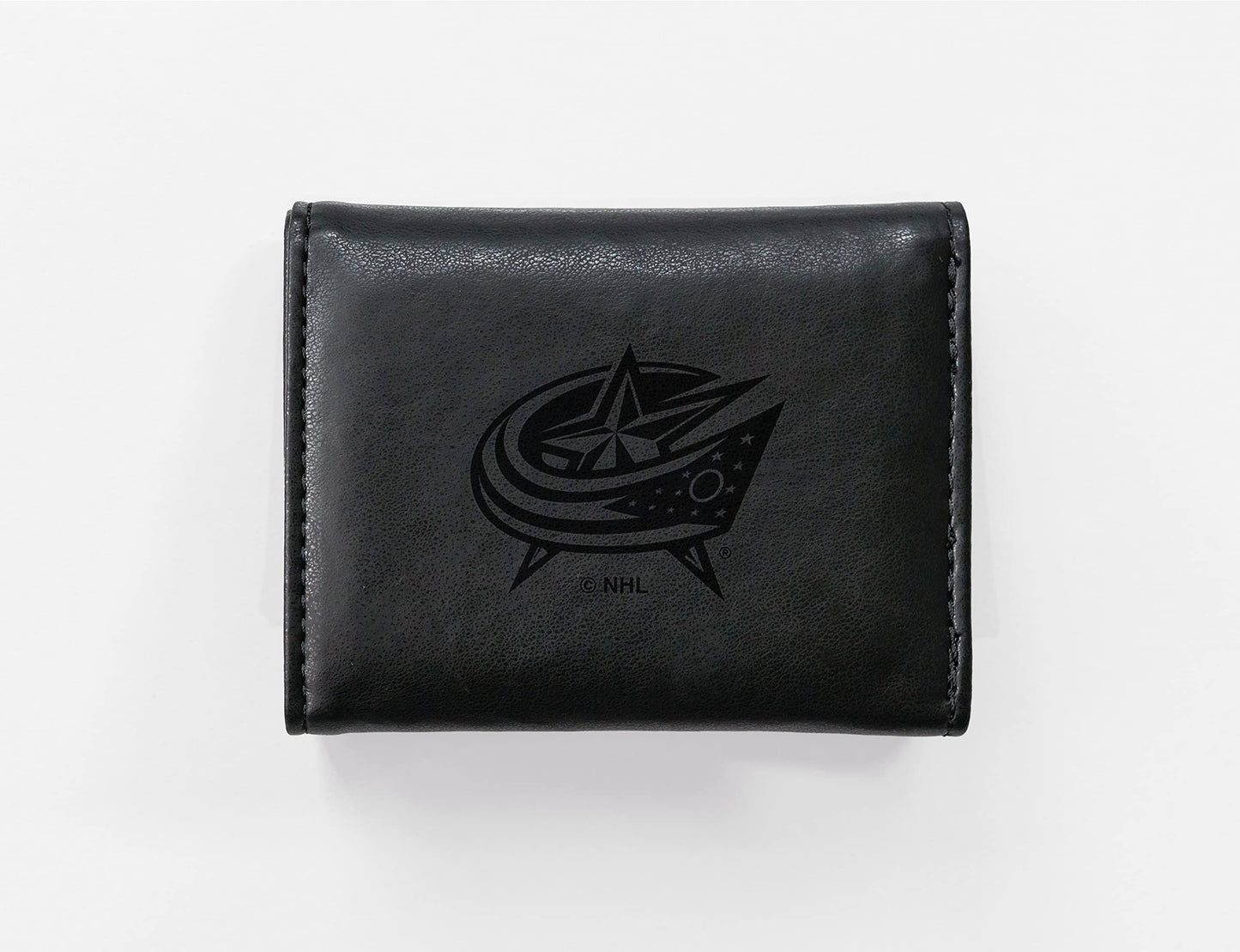 Hockey Rico Industries Columbus Blue Jackets Black Laser Engraved Trifold Laser Engraved Tri-Fold Wallet - Men's Accessory