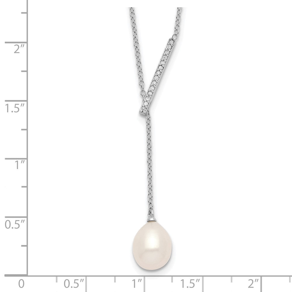 Sterling Silver Rhodium-plated CZ Bar/FWC Pearl w/2in ext Necklace 16 Inches