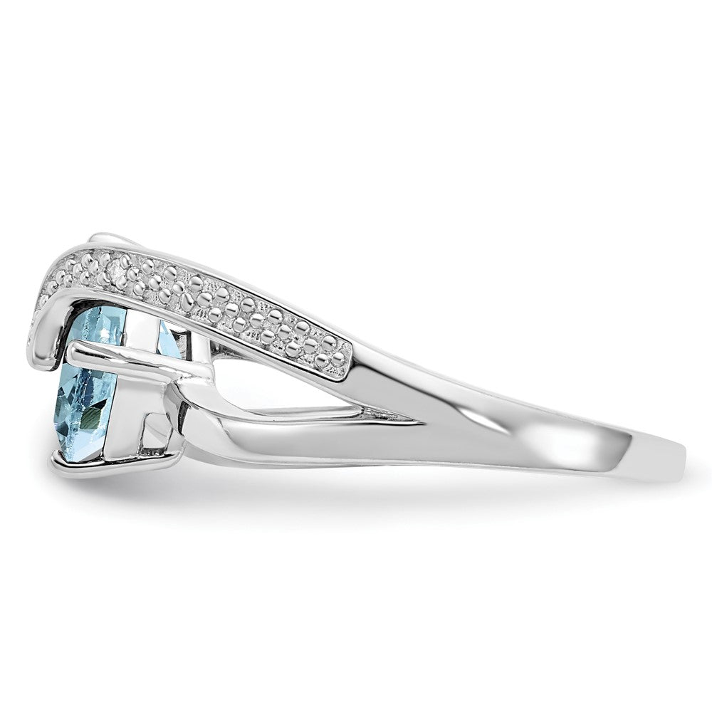 Sterling Silver ANC Aquamarine & Diamond Ring