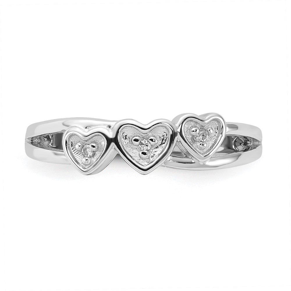 Sterling Silver Polished Diamond Triple Heart Ring