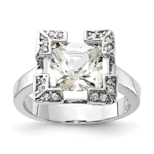 Sterling Silver Polished Square CZ Ring