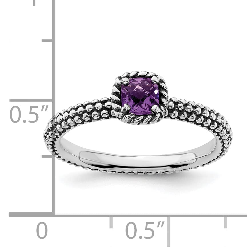 Sterling Silver Stackable Expressions Checker-cut Amethyst Antiqued Ring Size -10