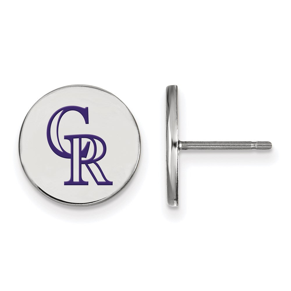 Sterling Silver Rhodium-plated MLB LogoArt Colorado Rockies Small Enamel Disc Post Earrings