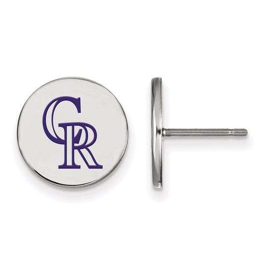 Sterling Silver Rhodium-plated MLB LogoArt Colorado Rockies Small Enamel Disc Post Earrings