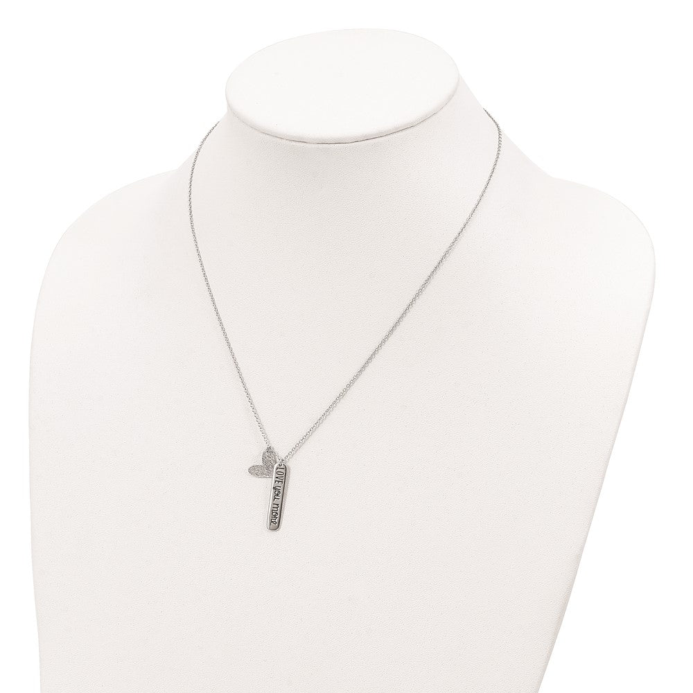 Sterling Silver Rhodium-plated Heart LOVE YOU MORE Necklace 18 Inches