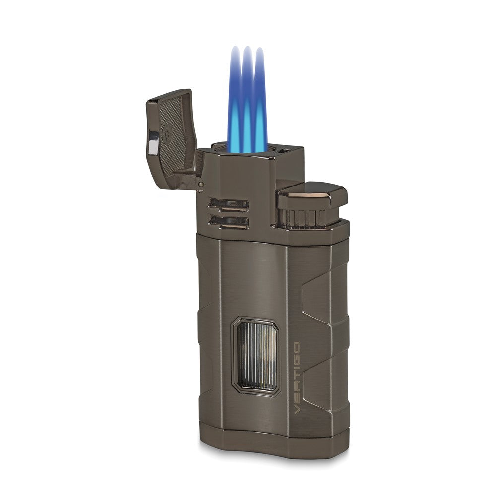 Vertigo Envoy Gunmetal Triple Torch Flame with Fold Out Punch and Cigar Rest