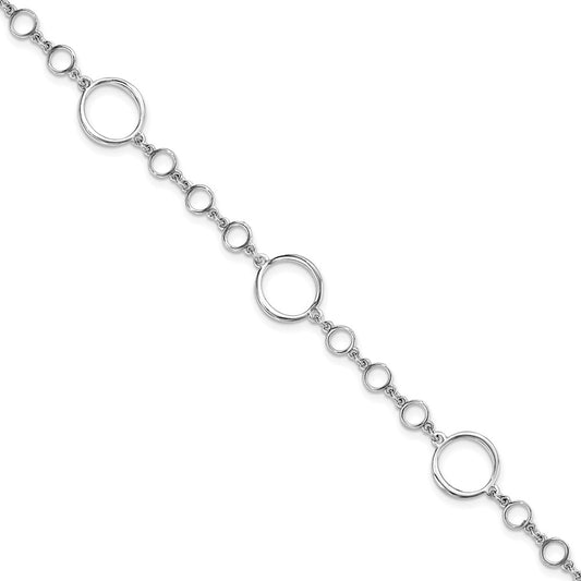 Sterling Silver Rhodium-plated Polished Link w/ 1in ext. Bracelet 7  inches