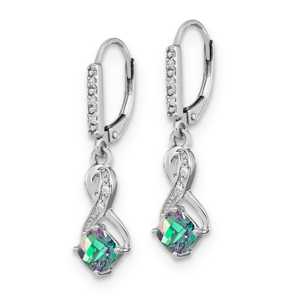 Sterling Silver Created Alexandrite & Diamond Leverback Dangle Earrings