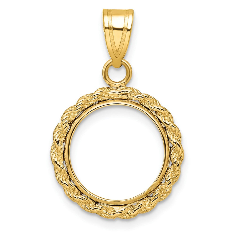 Wideband Distinguished Coin Jewelry 14k Polished Rope 13.0mm Prong Coin Bezel Pendant