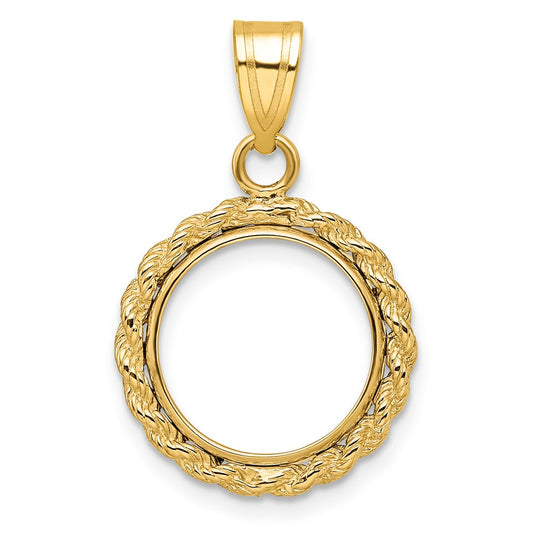 Wideband Distinguished Coin Jewelry 14k Polished Rope 13.0mm Prong Coin Bezel Pendant