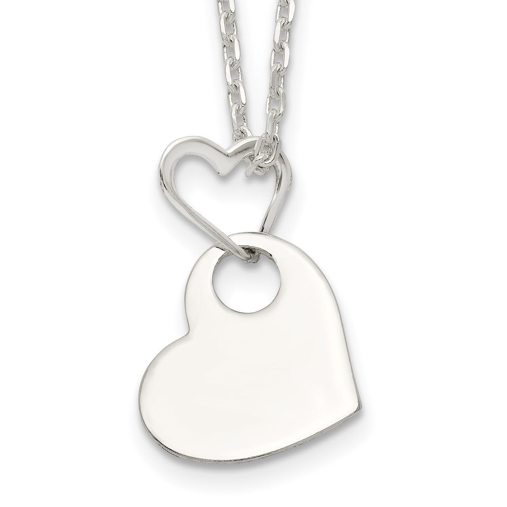 Sterling Silver Open Heart Holding A Heart Dangle 16 inch Necklace 16 Inches