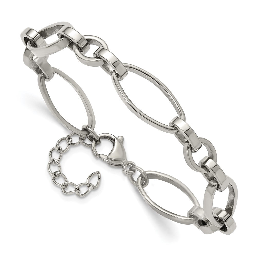 Chisel Stainless Steel Polished Open Link 6.75 inch Plus a 1.25 inch Extension Bracelet 8 inches