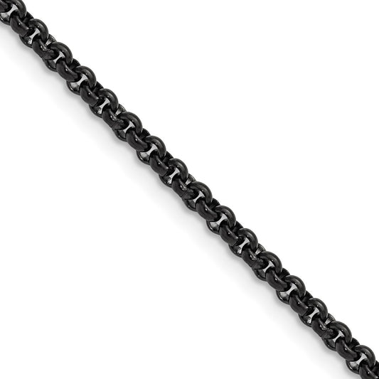 Chisel Stainless Steel Polished Black IP-plated 3mm 20 inch Rolo Chain