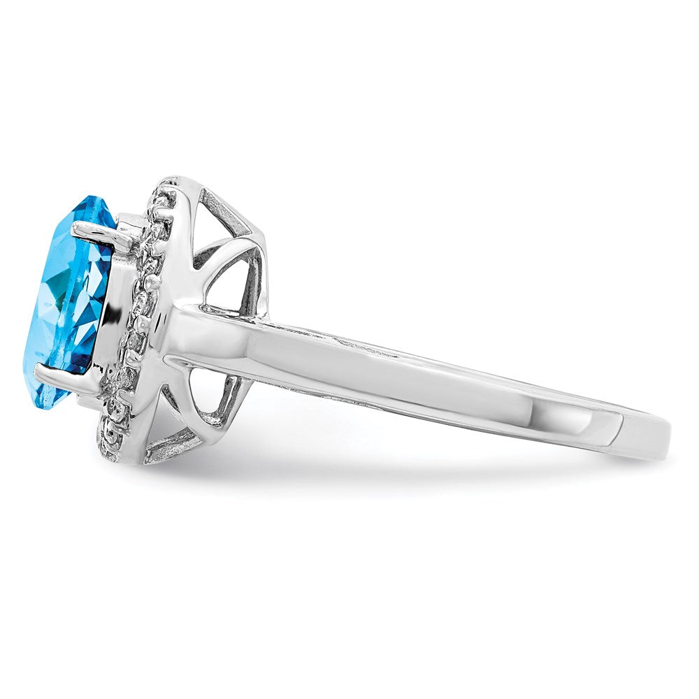 Sterling Silver Rhodium Oval Blue Topaz & Diam. Ring