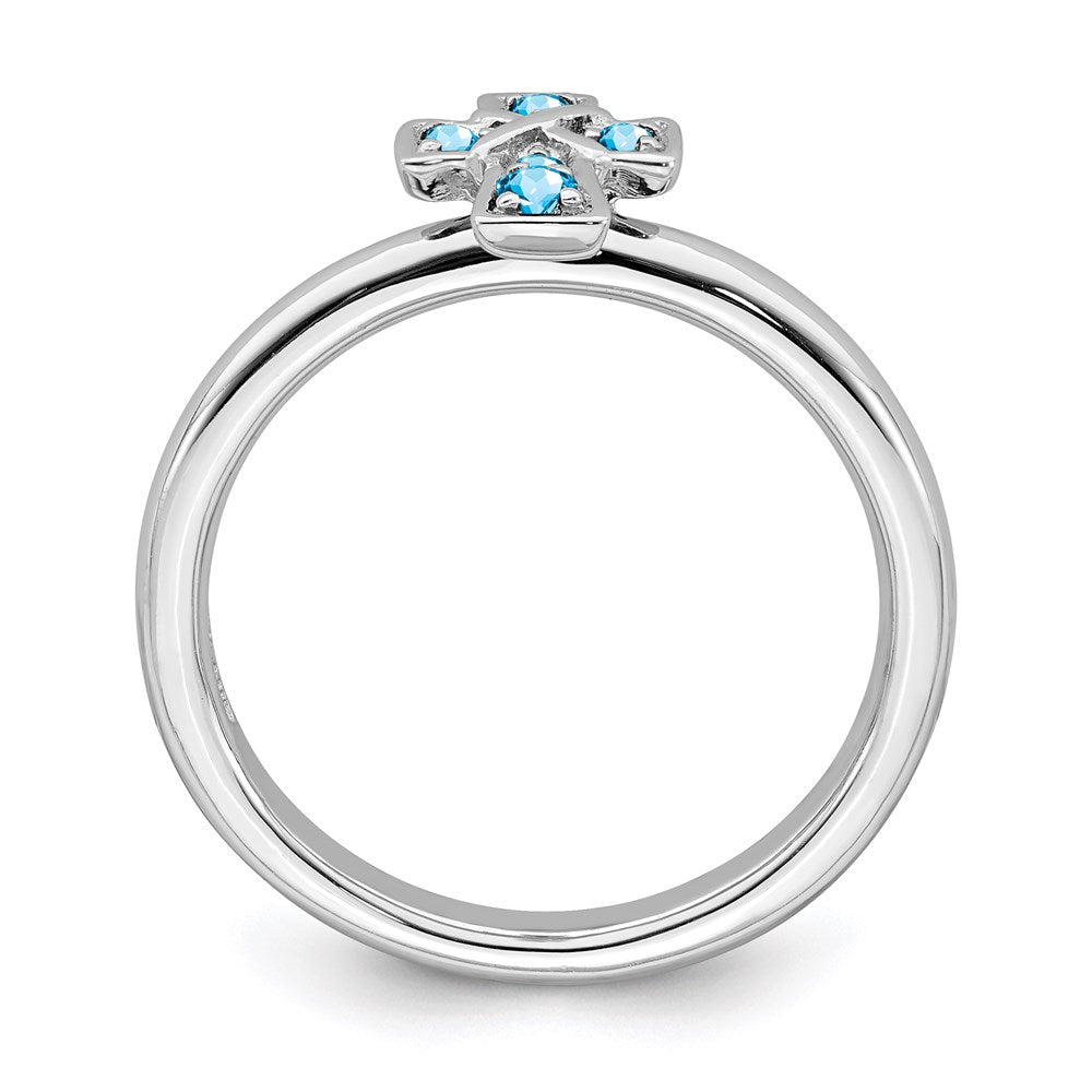 Sterling Silver Stackable Expressions Rhodium Blue Topaz Cross Ring Size -9