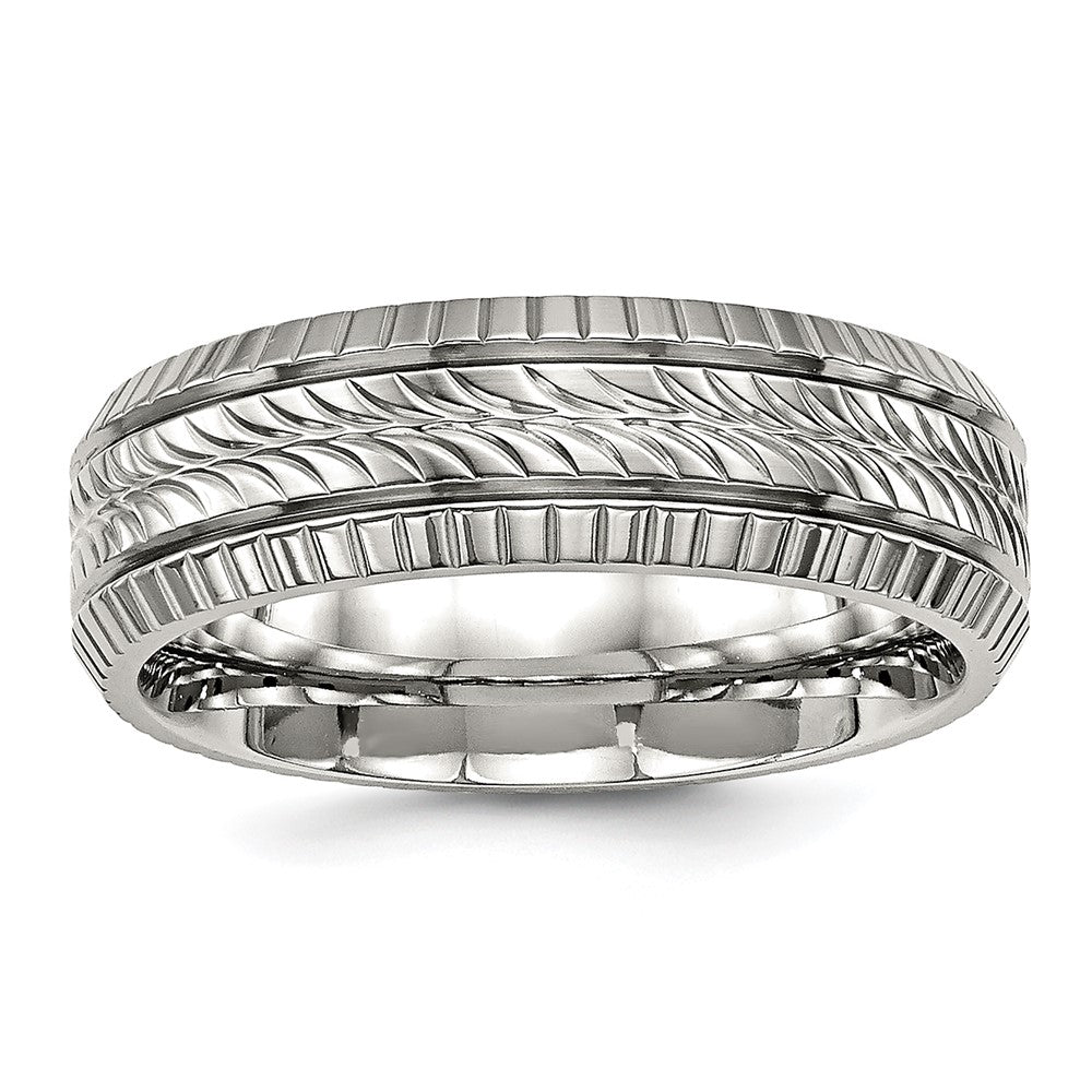 Stainless Steel Polished and Textured 7mm Grooved Band Size - 11