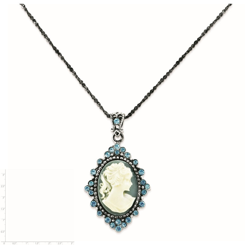 Sterling Silver Antiqued with Crystal Resin Cameo 16 inch Necklace 16 Inches