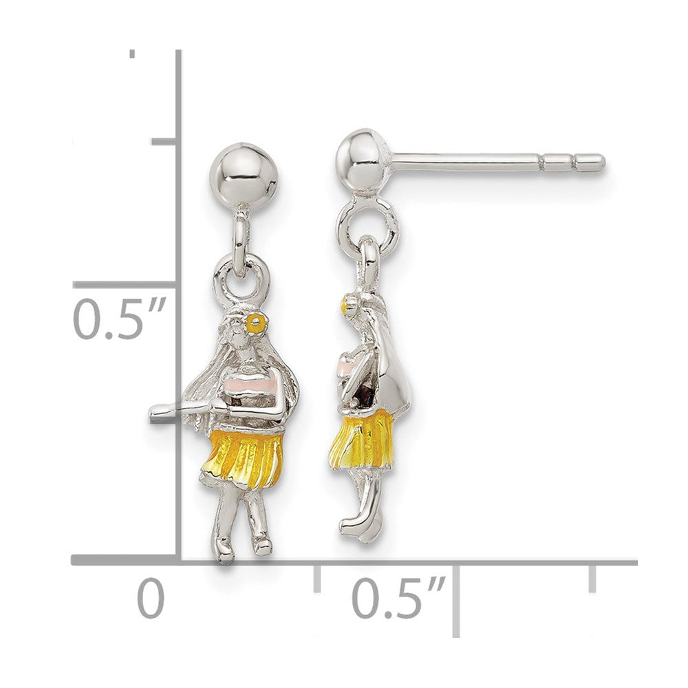 Sterling Silver Children's Enameled Hawaiian Girl Dangle Earrings