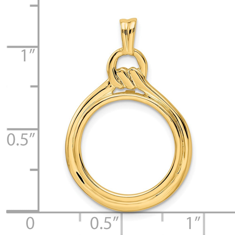 Wideband Distinguished Coin Jewelry 14k Polished Loop and Knot 16.5mm Prong Coin Bezel Pendant