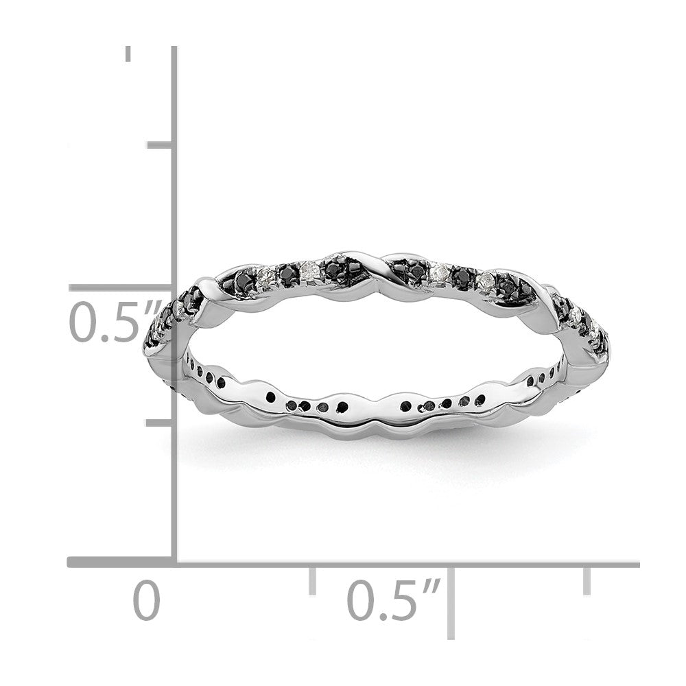 Sterling Silver Stackable Expressions Black & White Diamond Ring Size -6