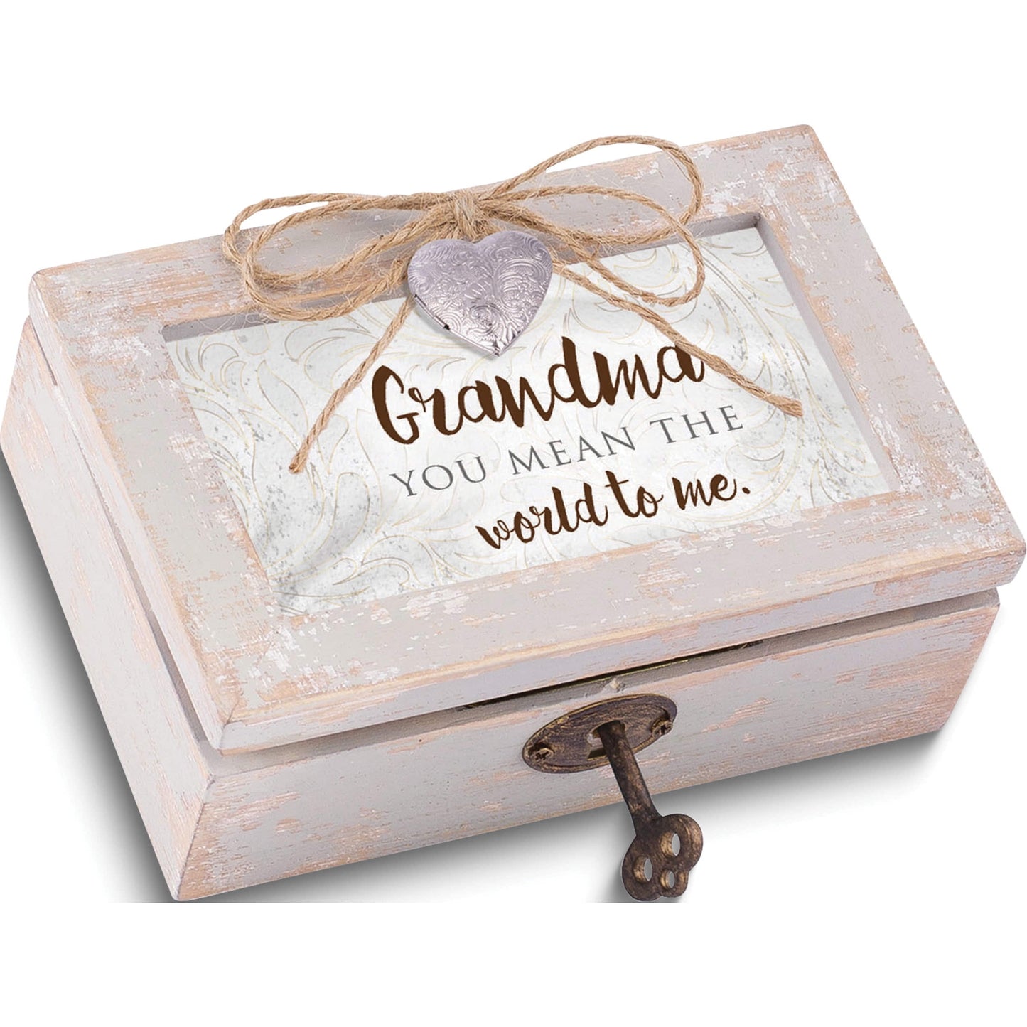 Distressed Finish Wood GRANDMA with Heart Locket Music Box (Plays Wind Beneath My Wings) QGM18555