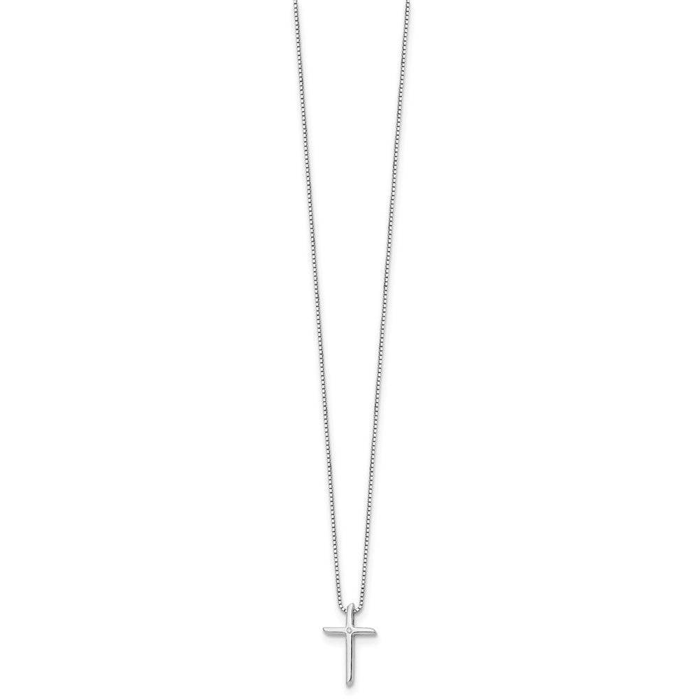 White Ice Sterling Silver Rhodium-plated 18 Inch Diamond Cross Necklace with 2 Inch Extender 18 Inches
