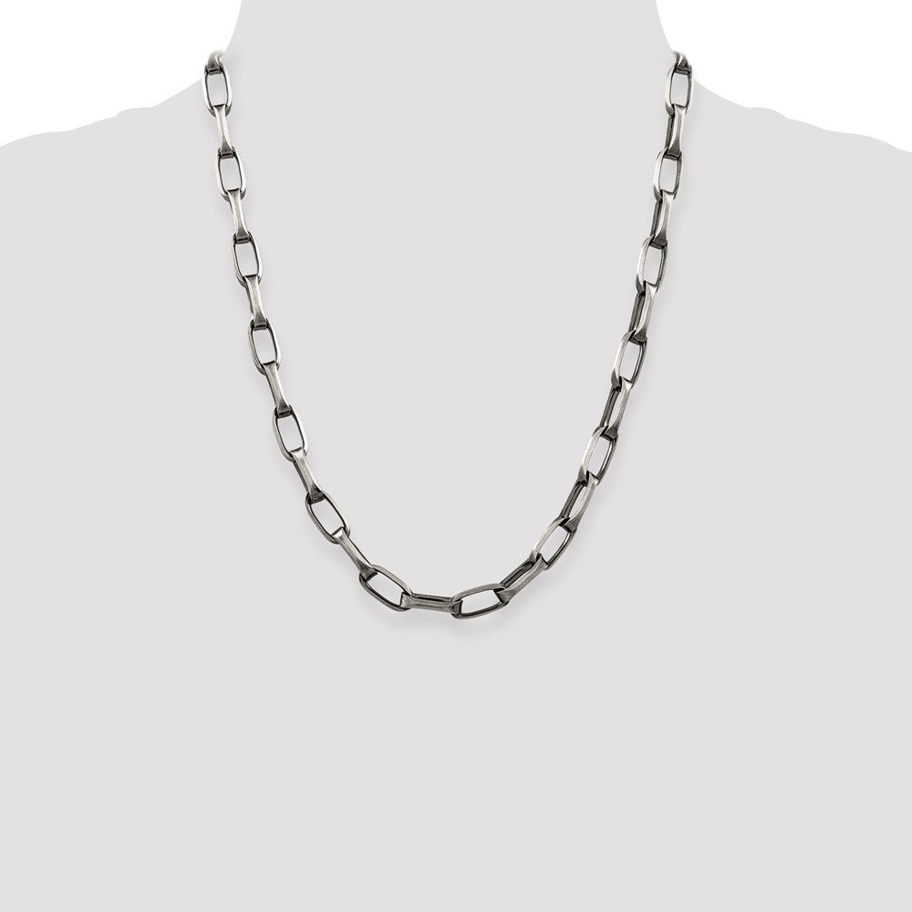 Sterling Silver Antiqued 8mm Elongated Open Link Chain 22 Inches