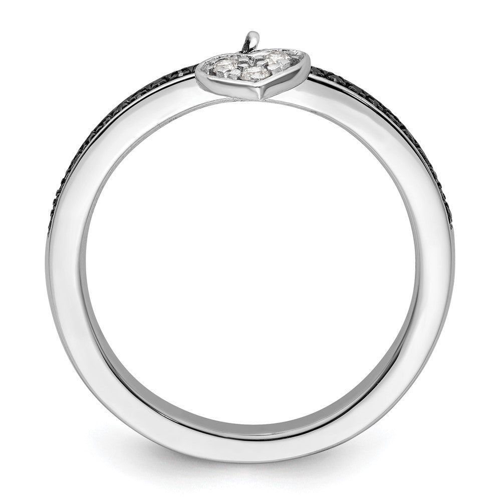 Sterling Silver Stackable Expressions Heart Black & White Diamond Ring Size -10