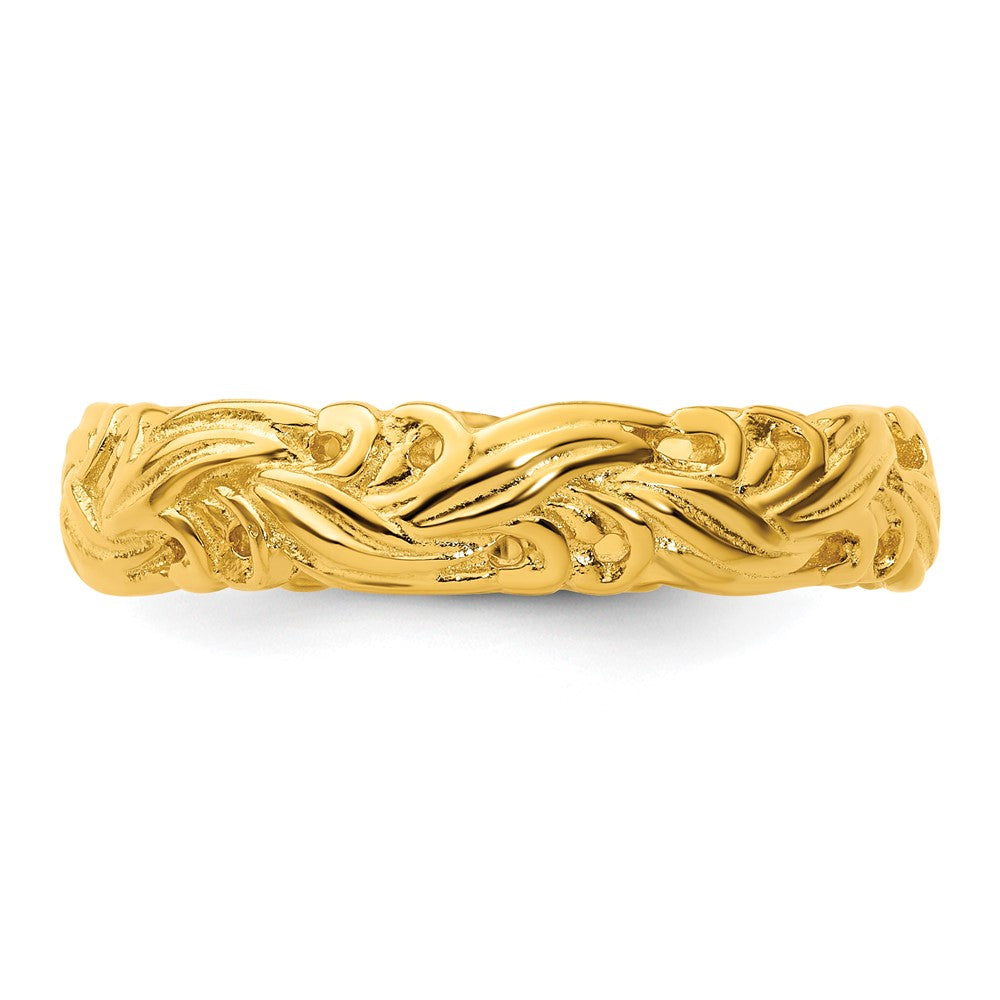 Sterling Silver Stackable Expressions Gold-plated Carved Band Size -6
