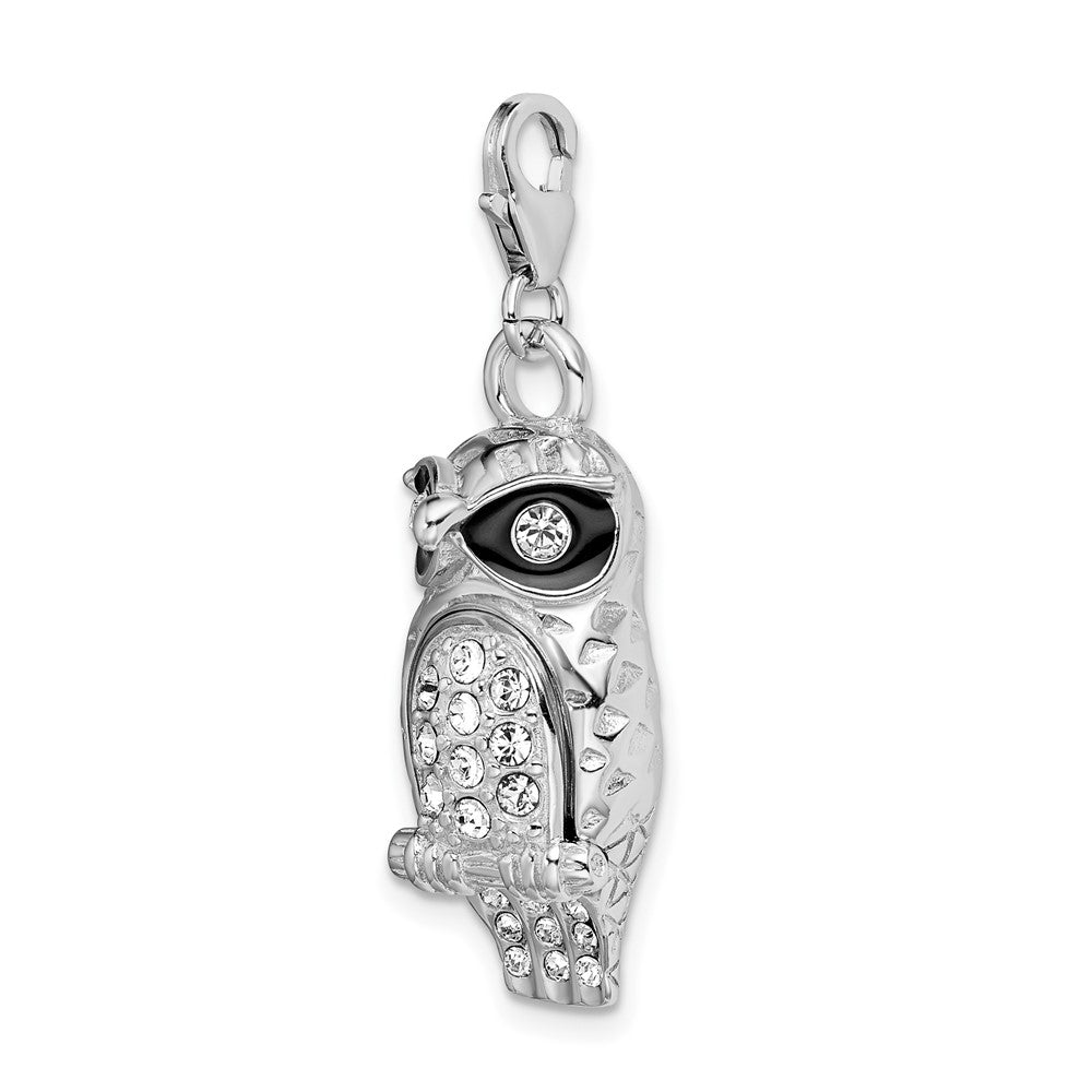 Amore La Vita Sterling Silver Rhodium-plated Polished 3-D Enameled Crystal Owl Charm with Fancy Lobster Clasp
