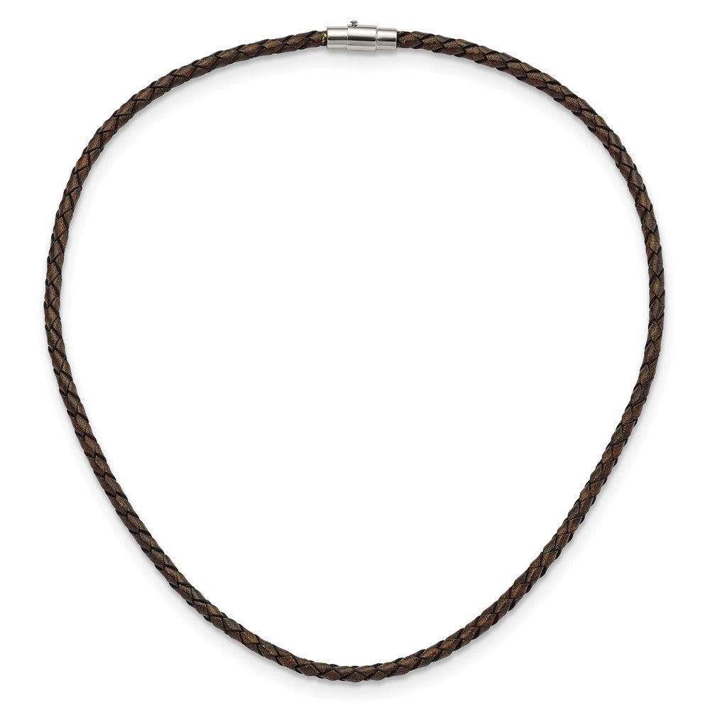 4mm Genuine Leather Hexagon Weave 18in Necklace