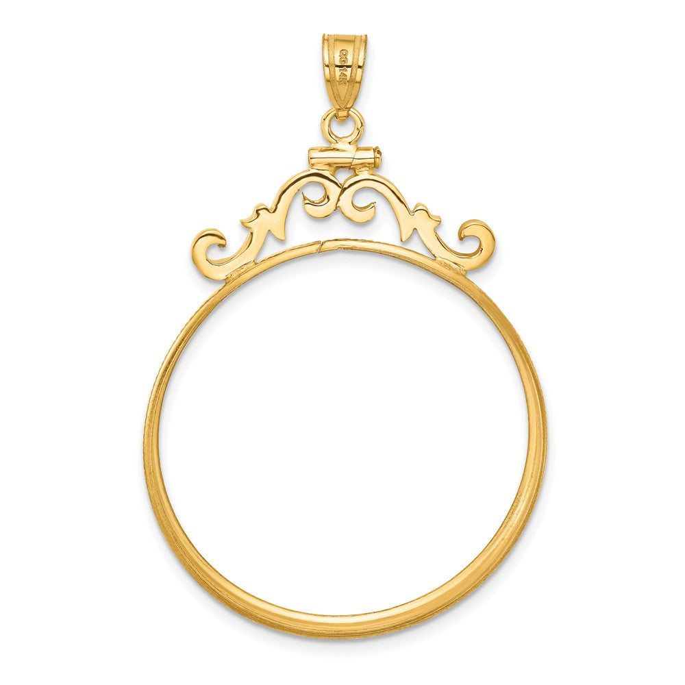 Wideband Distinguished Coin Jewelry 14k Polished French Scroll 32.7mm x 3.00mm Screw Top Coin Bezel Pendant