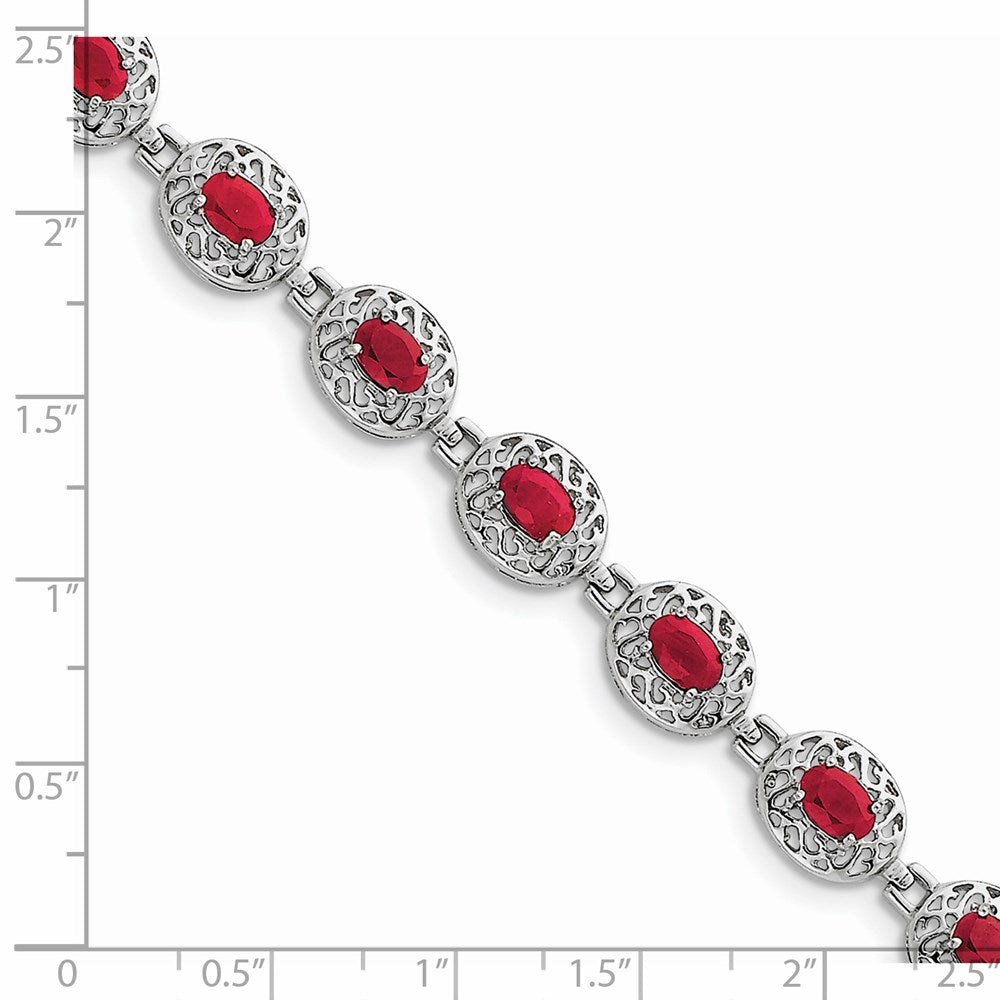 Sterling Silver Rhodium-plated Ruby Bracelet 7 inches