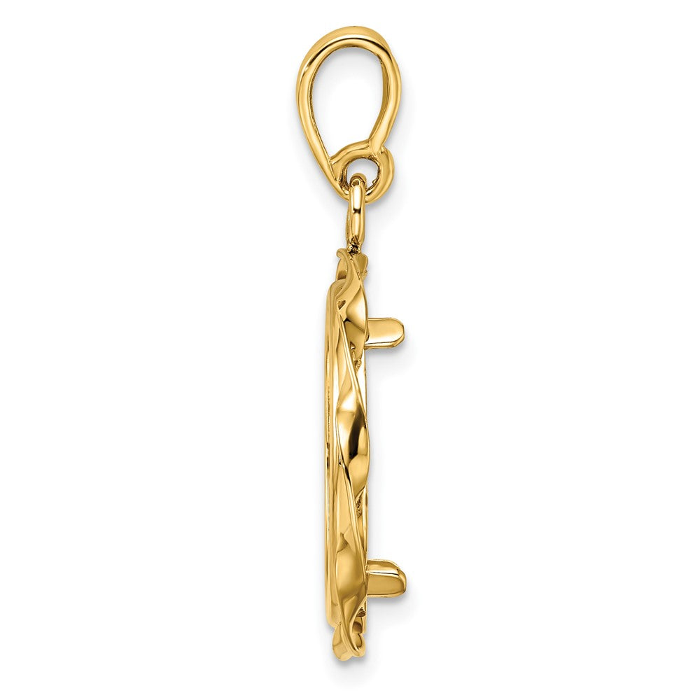 Wideband Distinguished Coin Jewelry 14k Polished Hand Twisted Ribbon 16.5mm Prong Coin Bezel Pendant