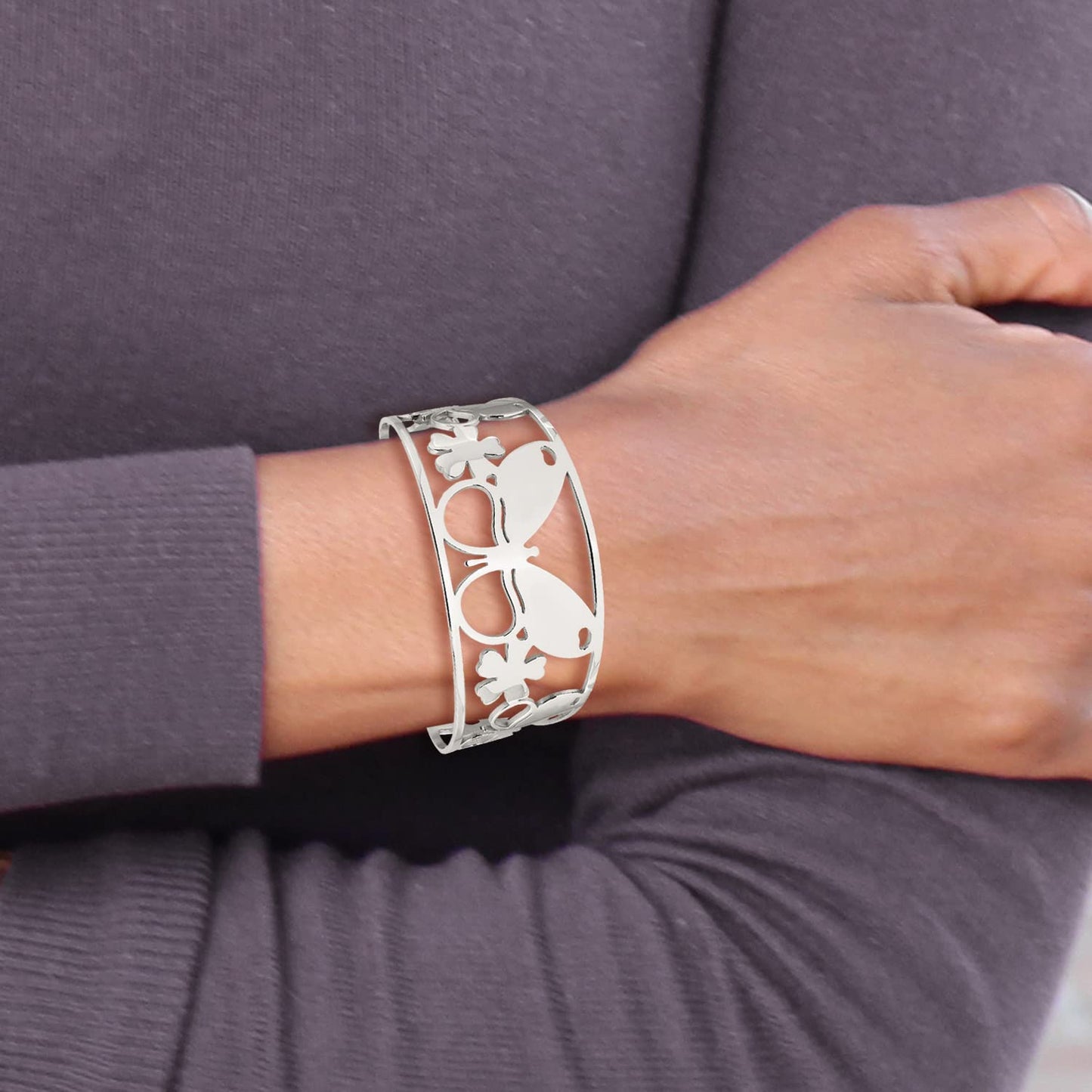 Stainless Steel Polished Butterfly Cuff Bangle