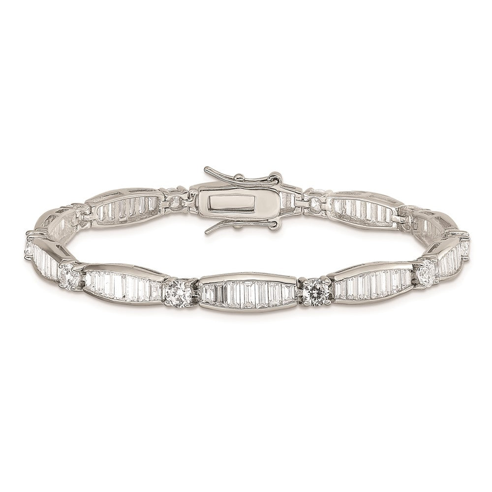 Sterling Silver Rhodium-plated Baguette and Round CZ Bracelet 7 inches