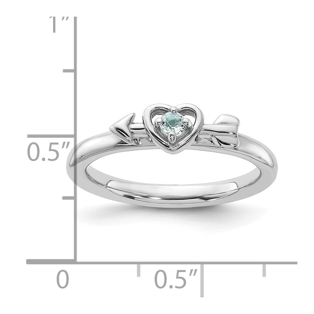 Sterling Silver Stackable Expressions Rhodium-plated Aquamarine Heart with Arrow Ring Size -10