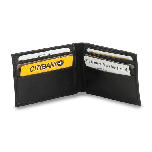 Black Leather Slim 6-Slot Wallet with ID Window and Magnetic Money Clip QGM20674