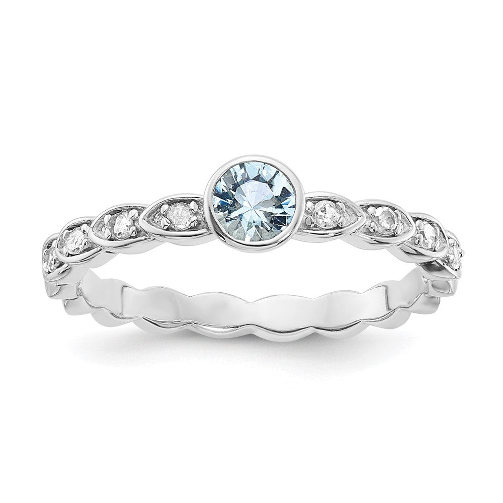 Sterling Silver Aquamarine and Diamond Ring