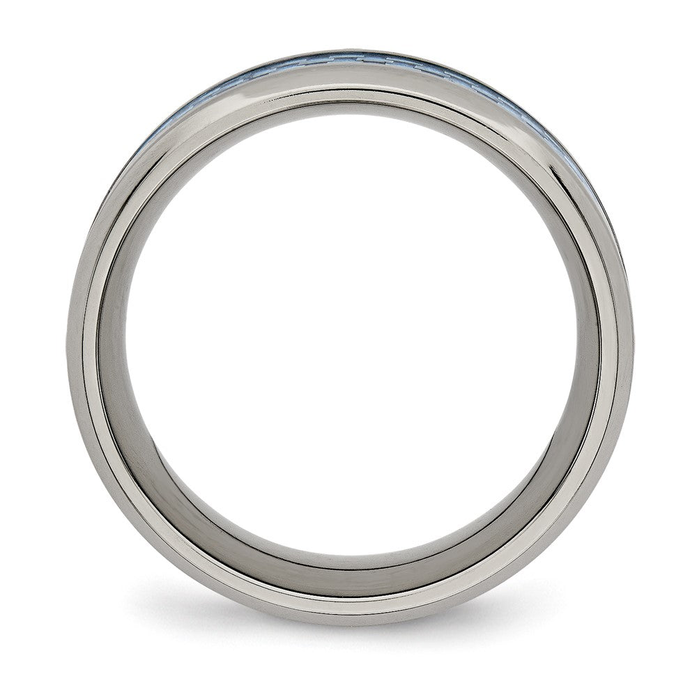 Titanium Polished w/Light Blue Carbon Fiber Inlay 8mm Ring Size - 7.5
