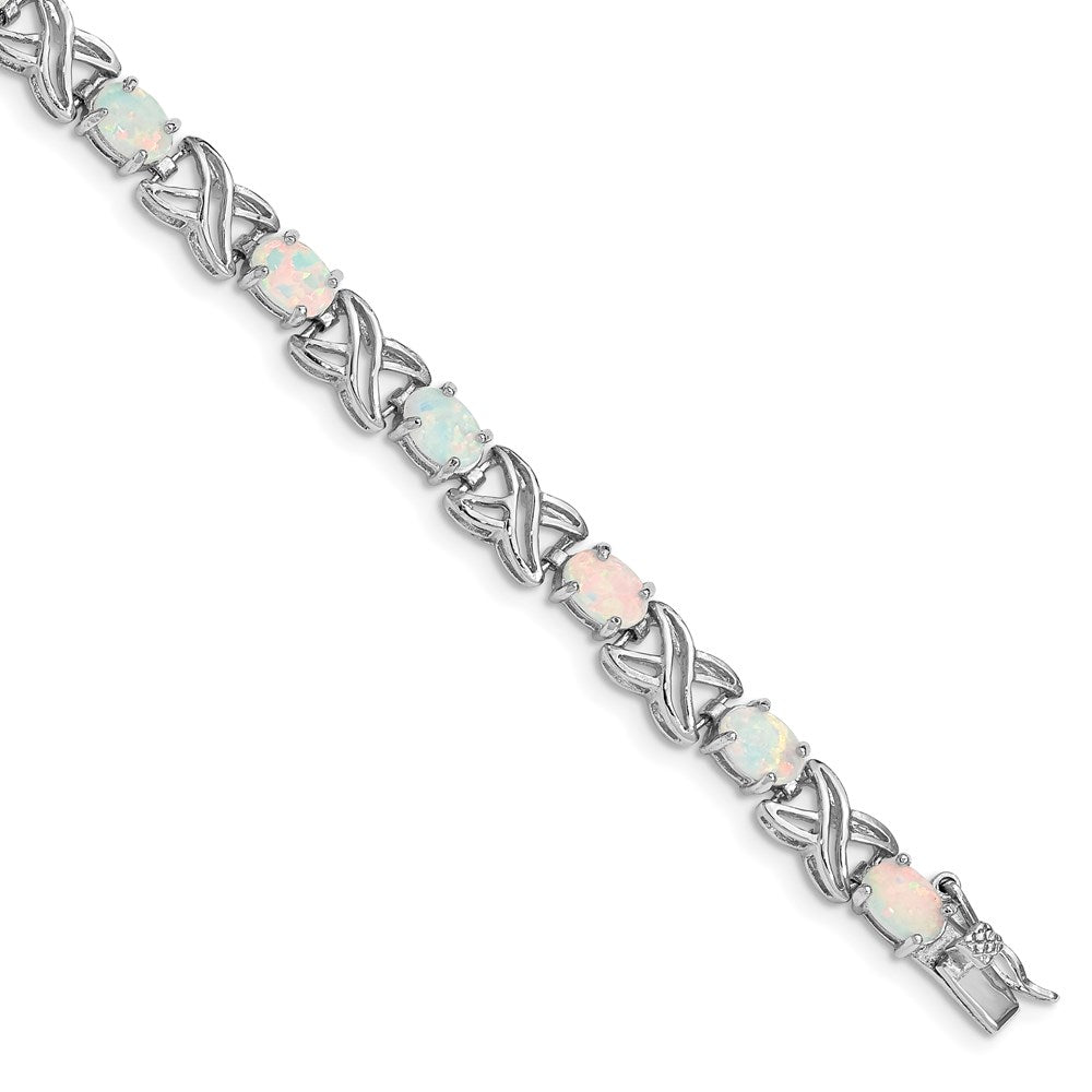 Sterling Silver Rhodium Plated 8.5 inch Created Opal XO Bracelet 8.5 inches
